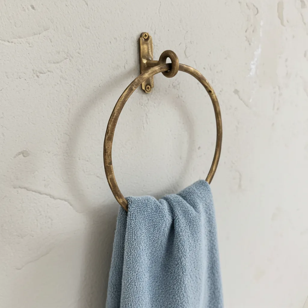 Vintage Brass Towel Ring – Handmade Round Wall Mounted Bathroom Holder - Image 3