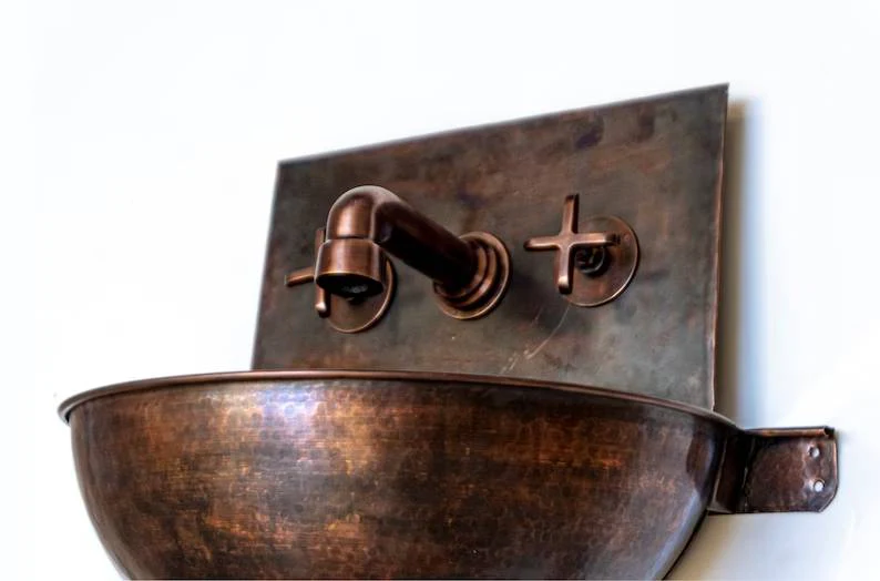 Copper Wall Mounted Bathroom Sink With Copper Mixer Faucet - Image 5