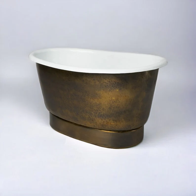 Freestanding Brass Vessel Sink – Hammered Tub Style Bathroom Basin - Image 3
