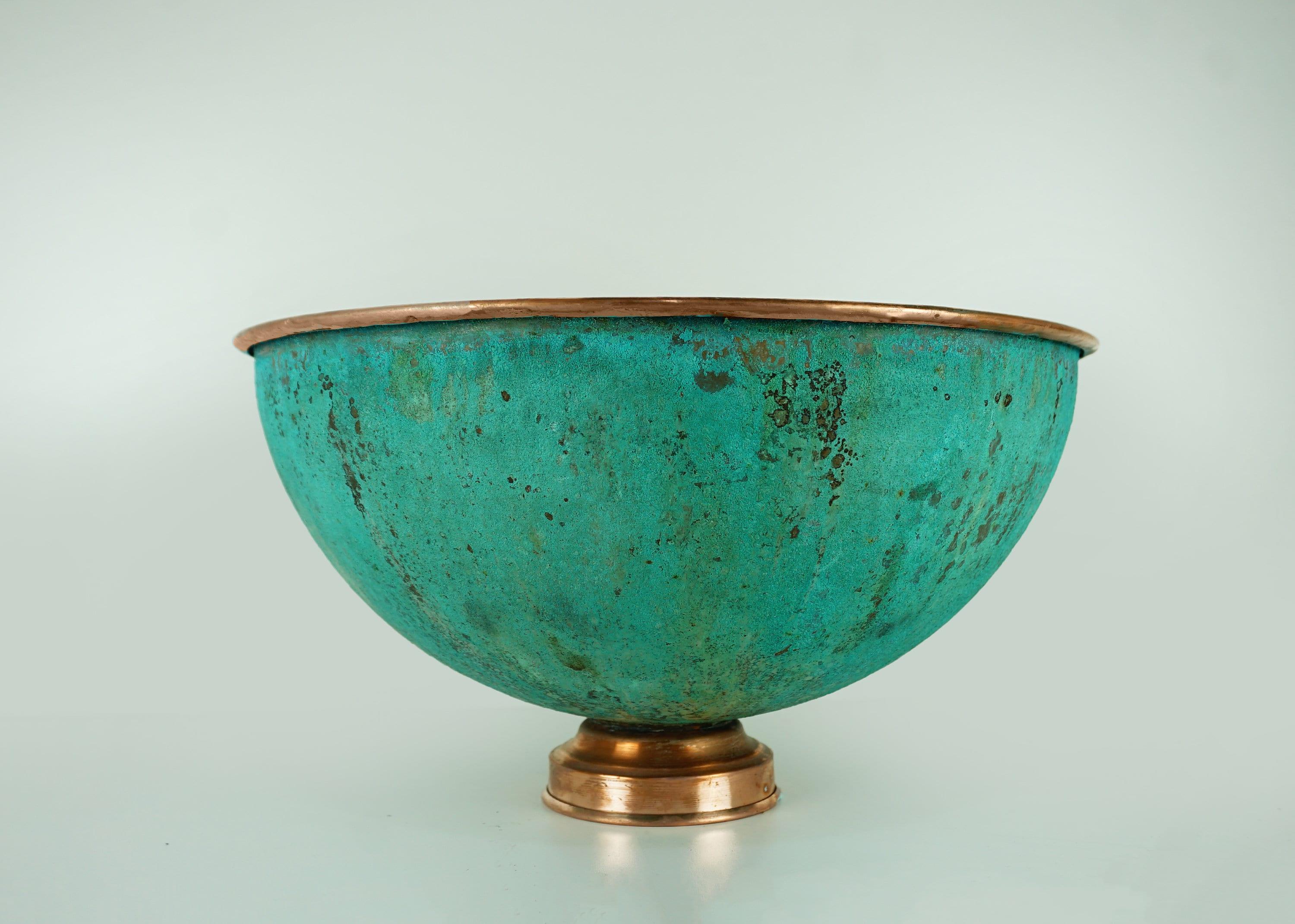 Green Patina Hammered Copper Vessel Sink – Handmade Bathroom Vanity Bowl - Image 4