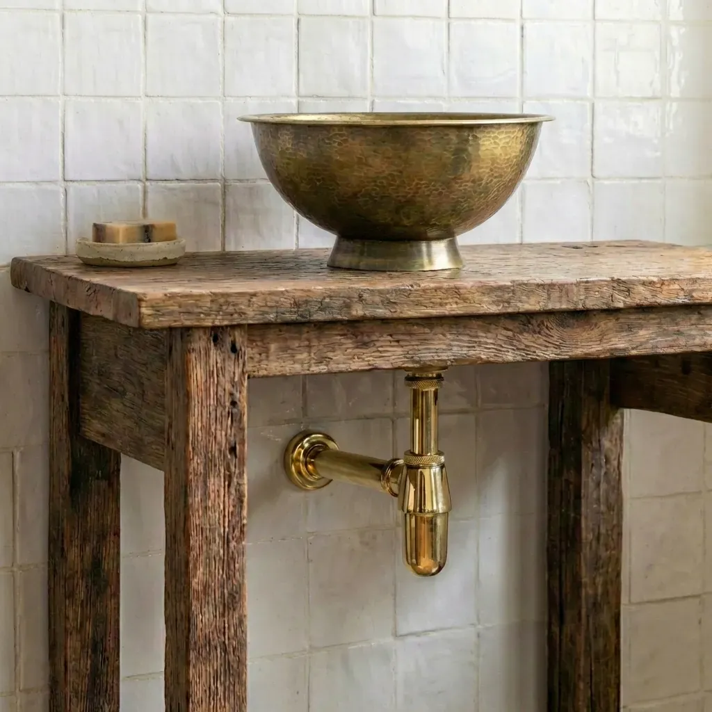 Antique Hammered Brass Vessel Sink Top Mount Bathroom Vanity - Image 3