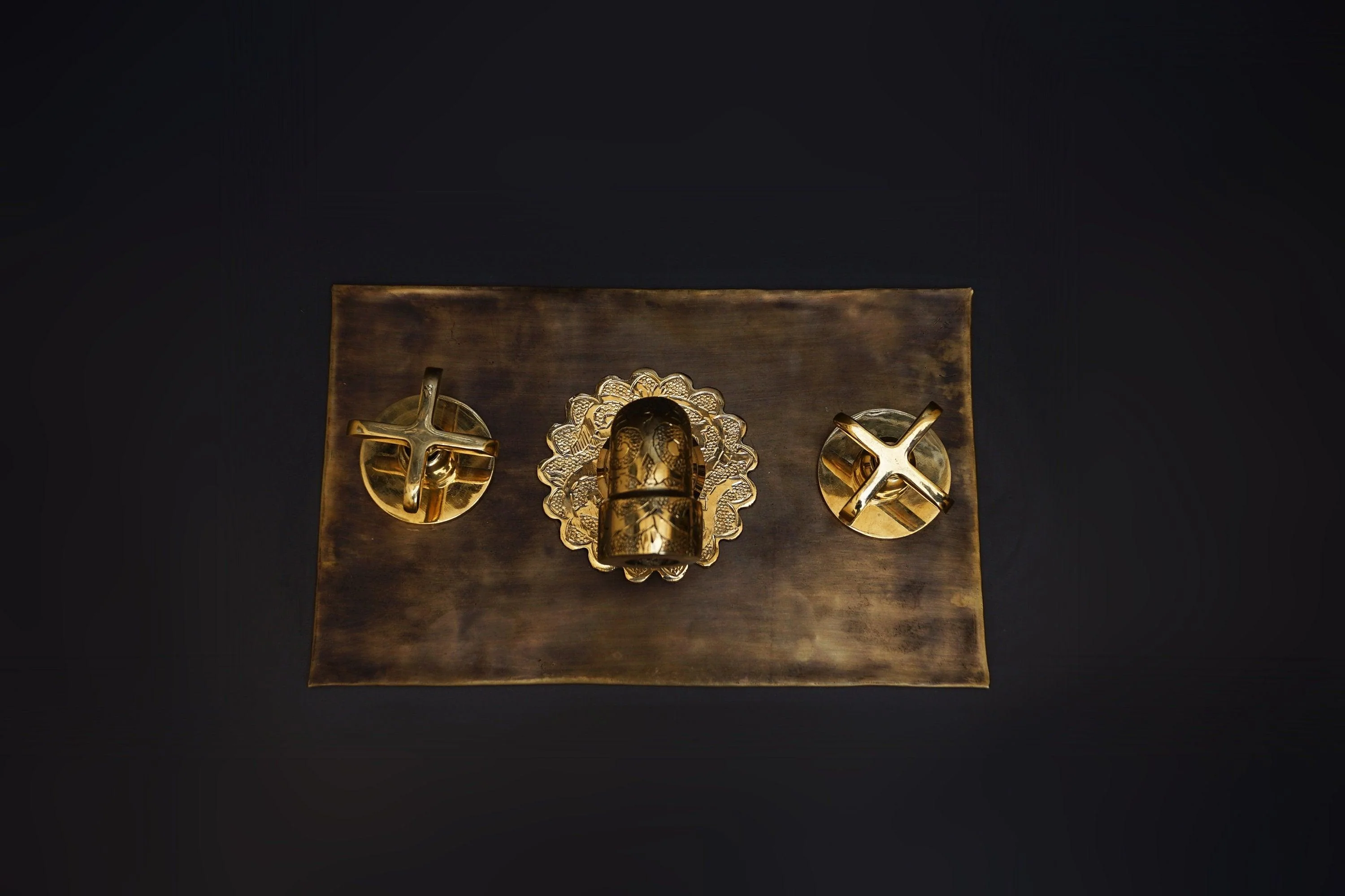 Hammered Patina Brass Wall Mount Sink With Solid Brass Faucet - Image 5