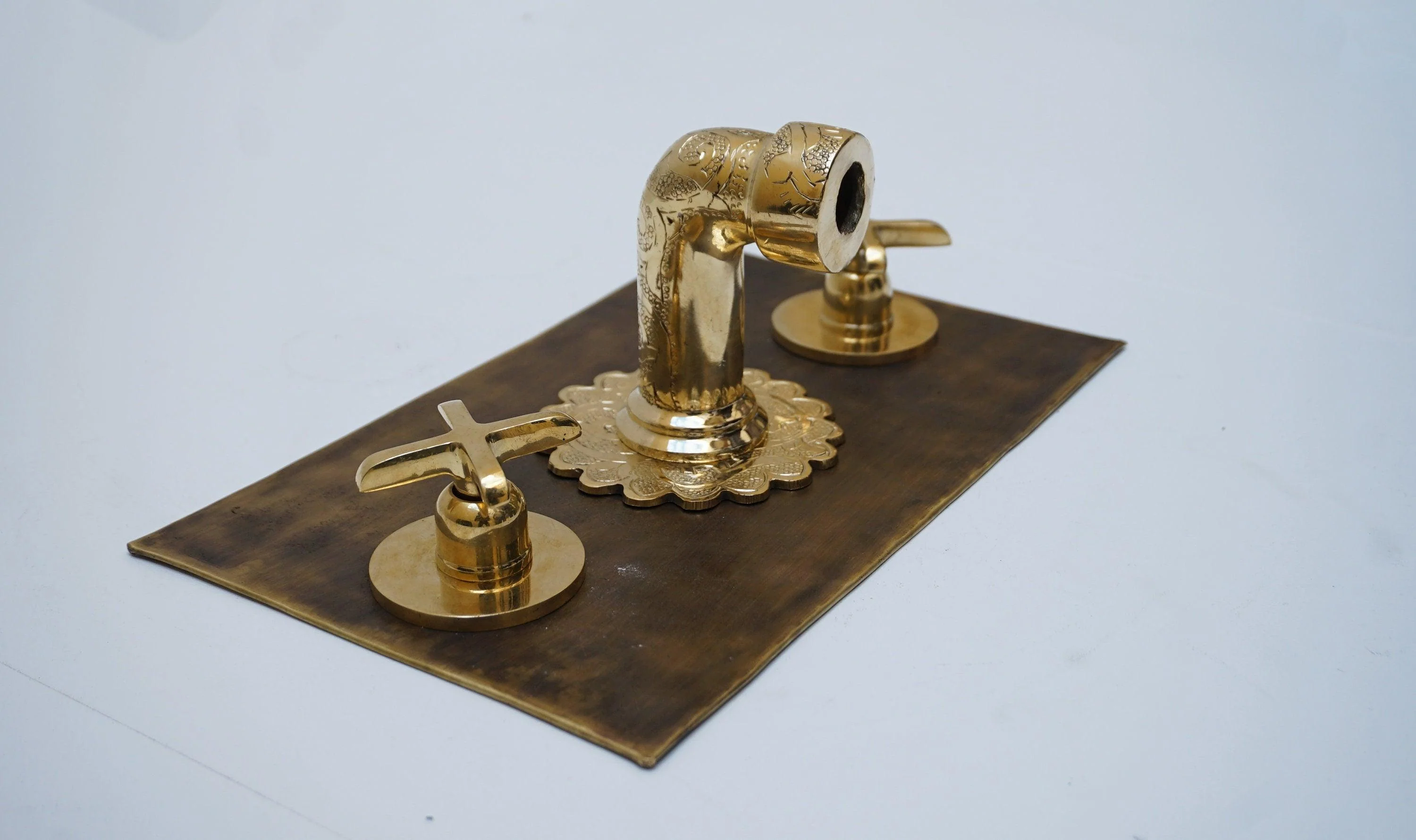 Hammered Patina Brass Wall Mount Sink With Solid Brass Faucet - Image 7