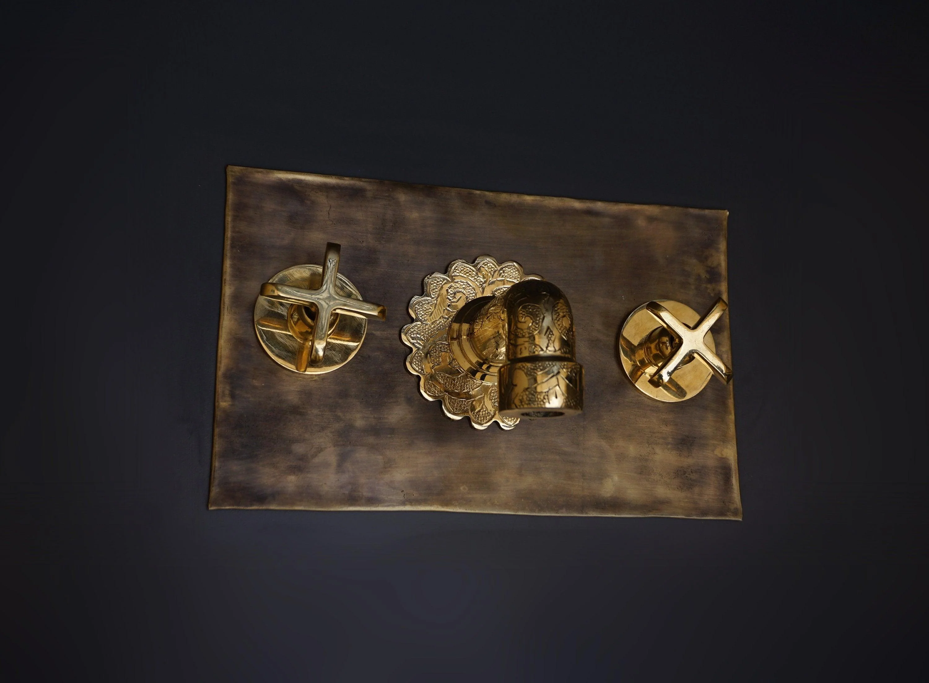 Hammered Patina Brass Wall Mount Sink With Solid Brass Faucet - Image 8