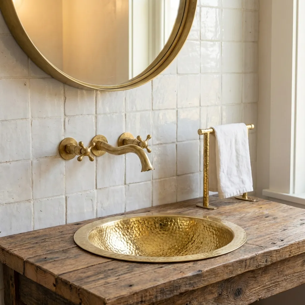 Handcrafted Hammered Unlacquered Brass Bar Sink Drop In - Image 3