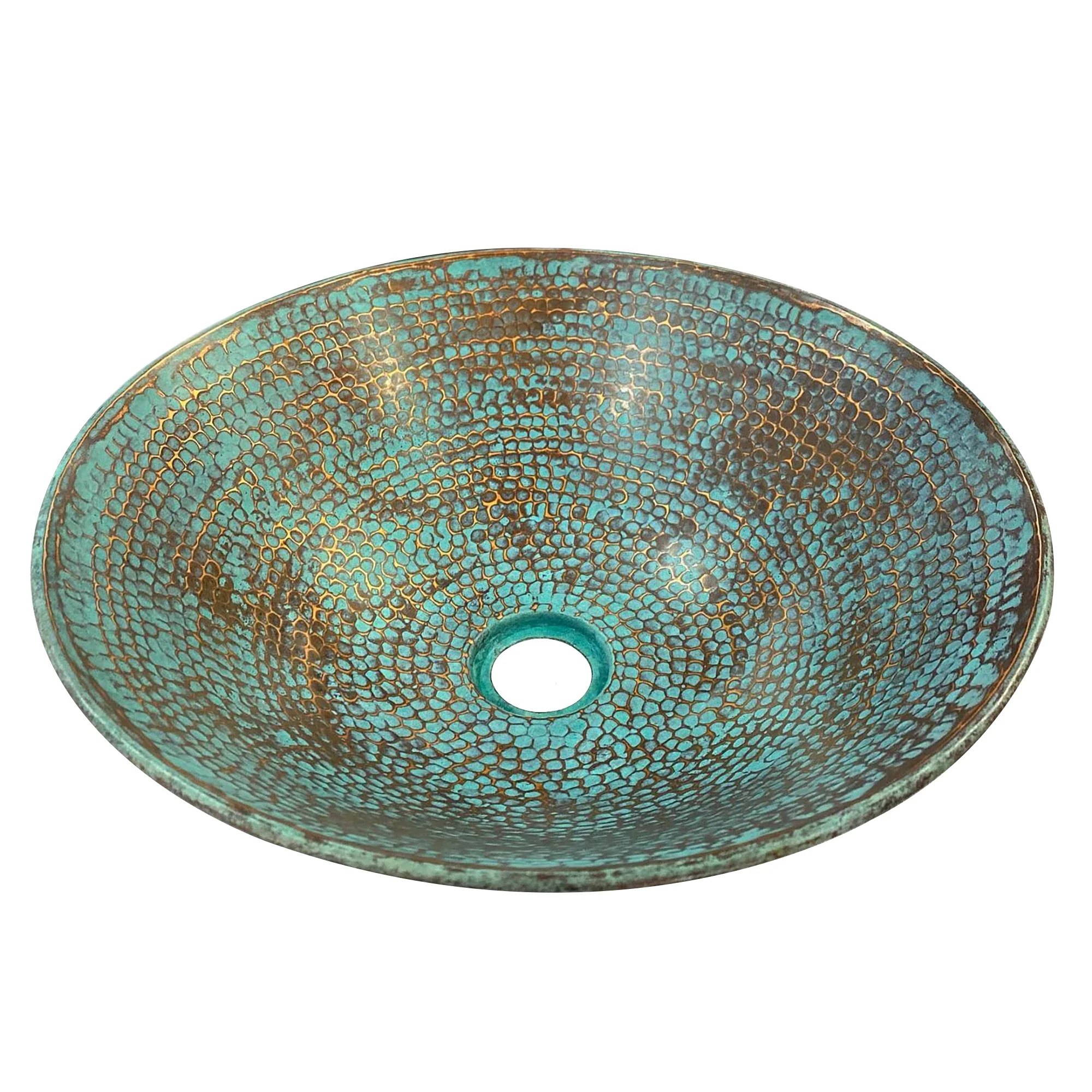 Handmade Green Patina Copper Sink – Round Drop-In Vessel Bathroom Basin - Image 4