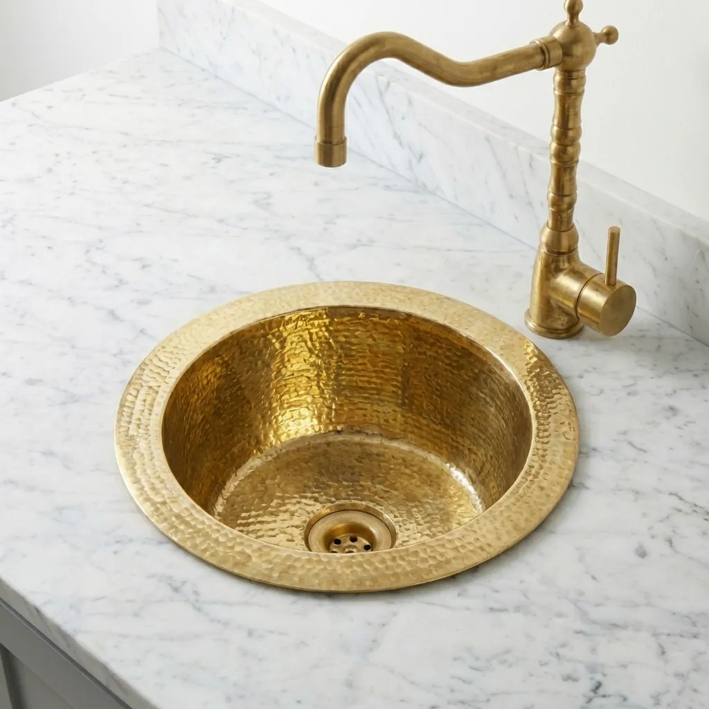 Handmade Hammered Brass Round Sink – Solid Unlacquered Brass Bar Basin - Image 3