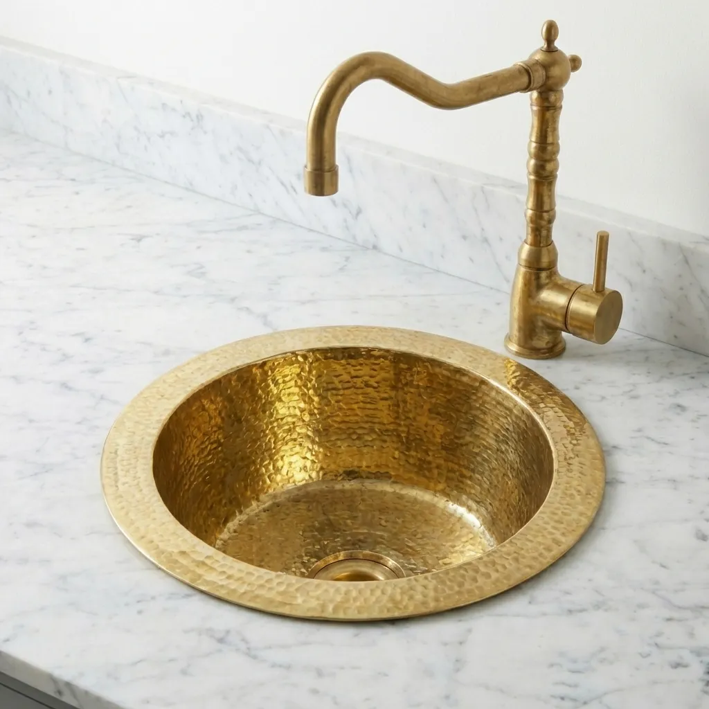 Handmade Hammered Brass Round Sink – Solid Unlacquered Brass Bar Basin - Image 5