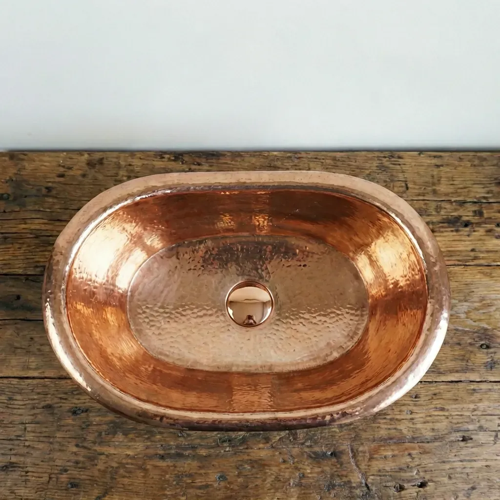 Oxidized Copper Tub Sink – Handmade Green Patina Bathroom Vessel - Image 4