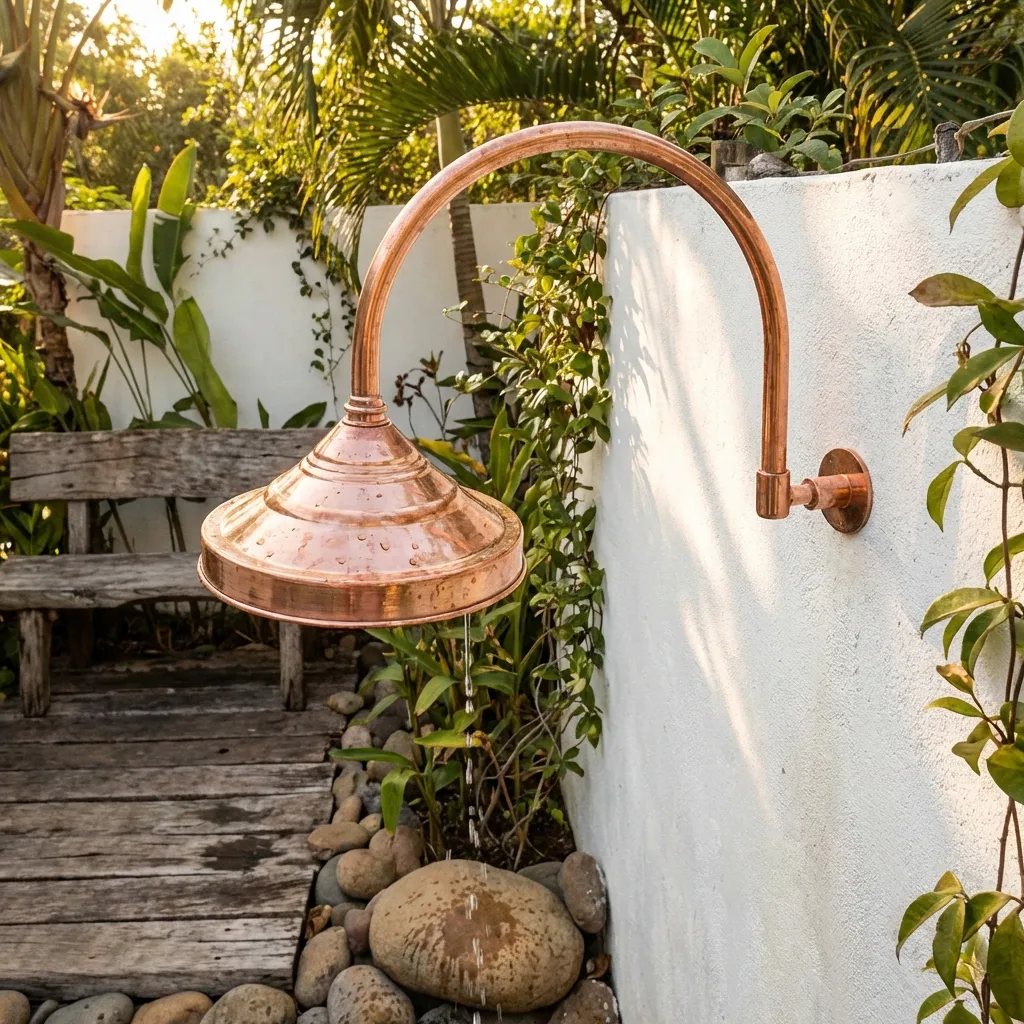 Round Shower Head In Pure Copper, Outdoor and Indoor showerhead - Image 3