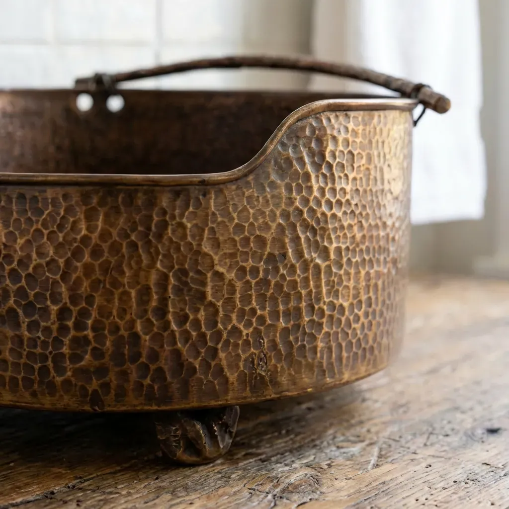 Rustic Brass Vessel Sink – Hand Hammered Round Aged Bathroom Basin - Image 3