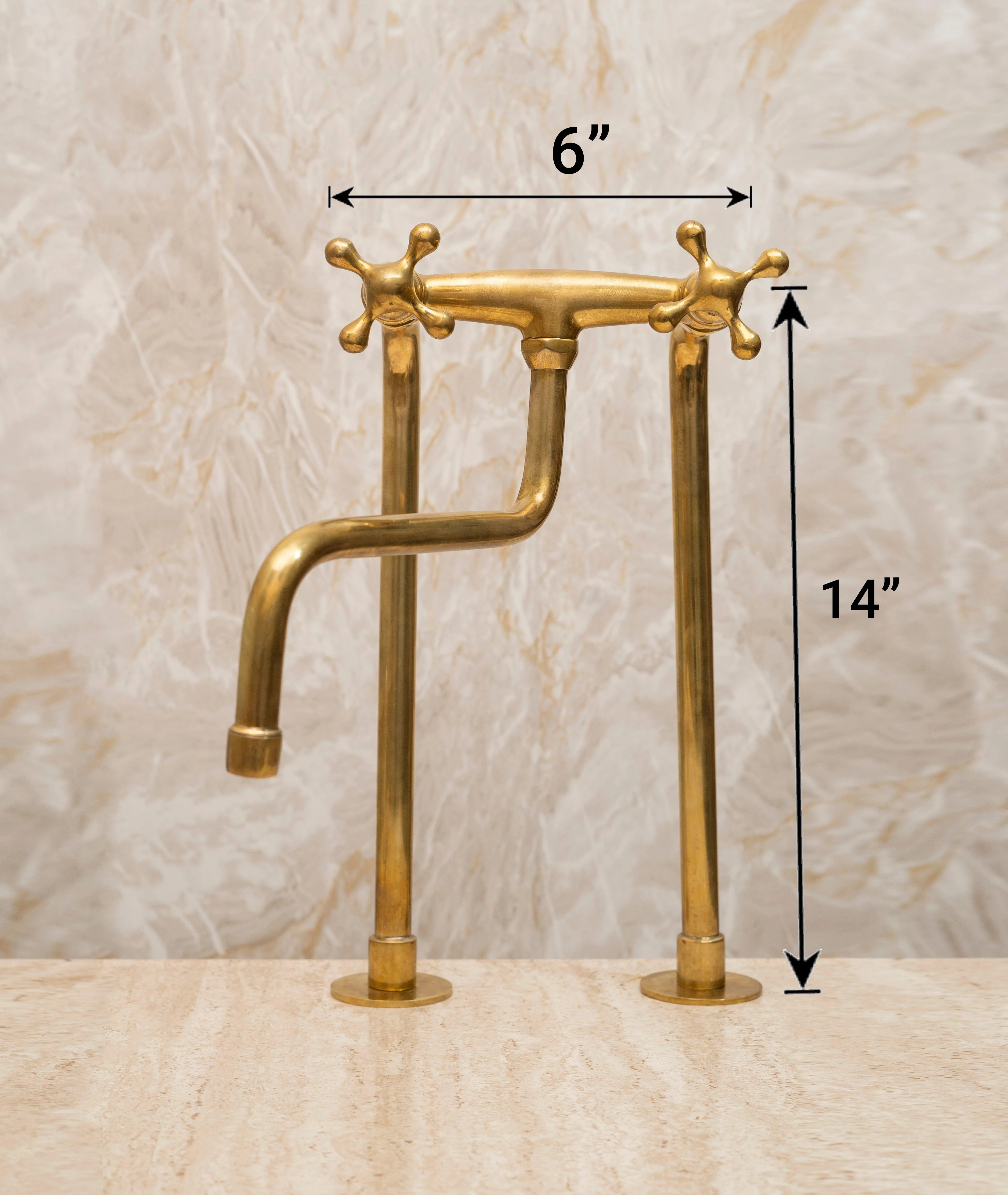 Unlacquered Brass Bridge Kitchen Faucet – Tall Farmhouse Sink Tap with Cross Handles & Sprayer - Image 4