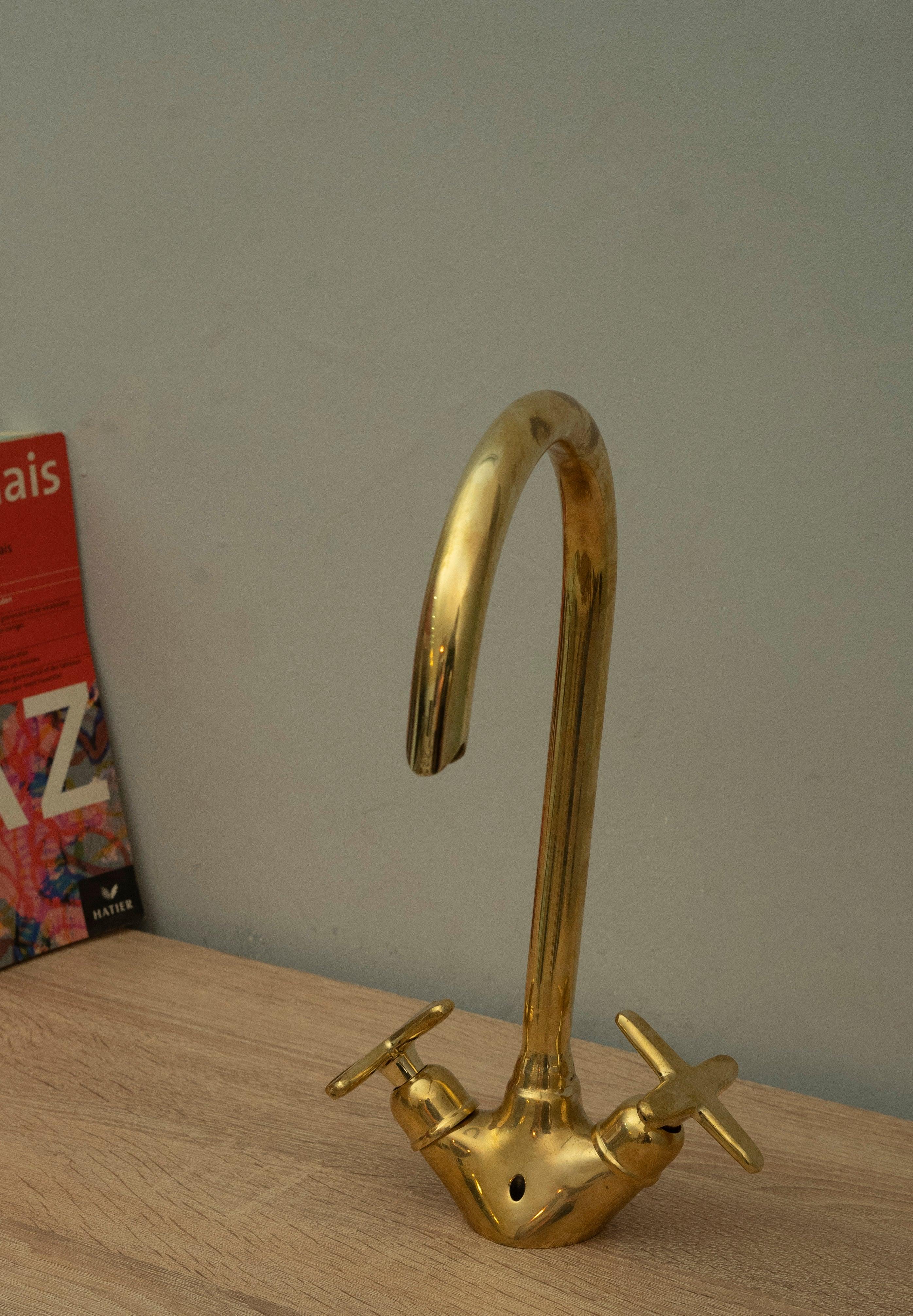 Unlacquered Brass Gooseneck Bathroom Sink Faucet - Image 3