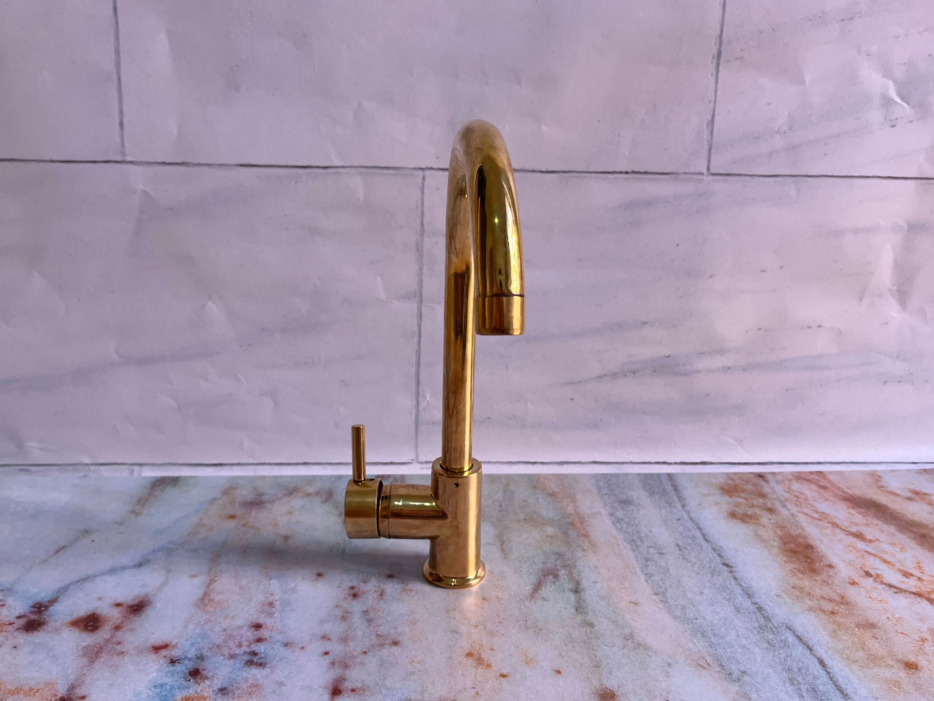 Unlacquered Brass Single hole bathroom sink faucet - Image 3