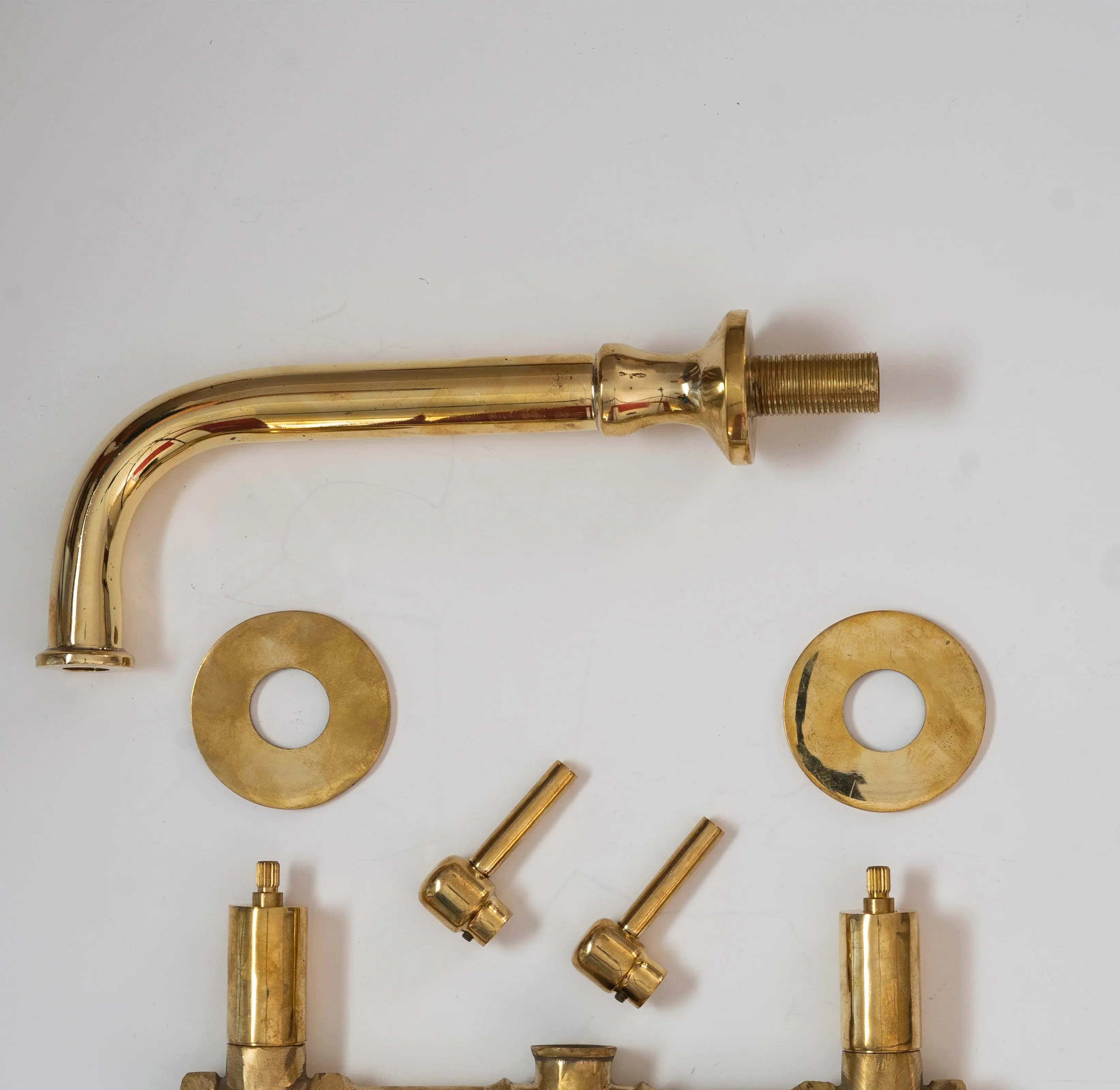 Unlacquered Brass Wall Mount Bathroom Faucet with Lever Handles – Handmade Solid Brass Sink Tap - Image 3