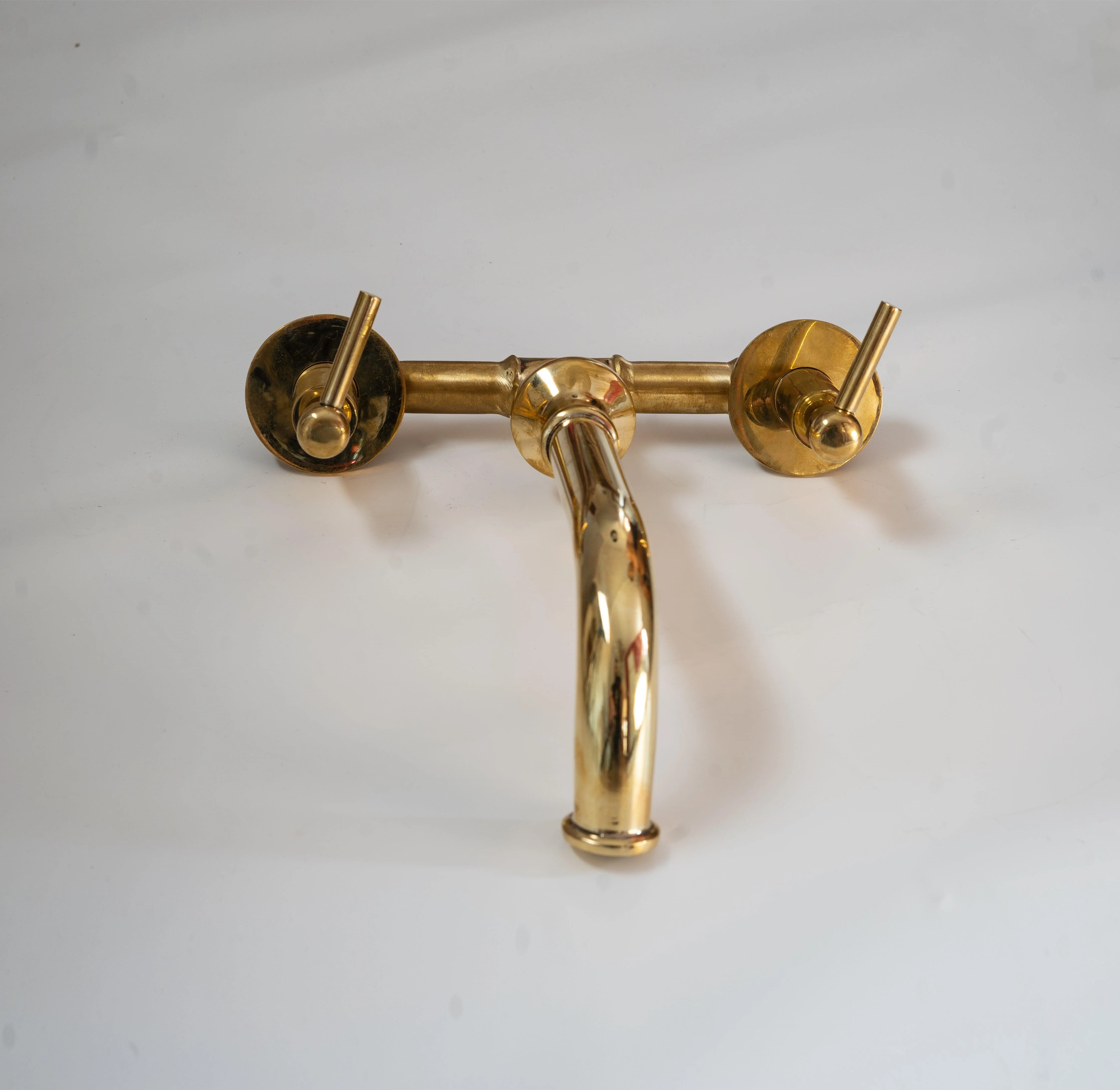 Unlacquered Brass Wall Mount Bathroom Faucet with Lever Handles – Handmade Solid Brass Sink Tap - Image 5