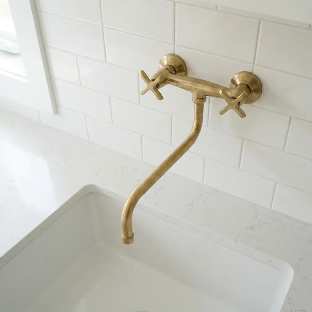 Unlacquered Brass Wall Mounted Kitchen Faucet - Image 4