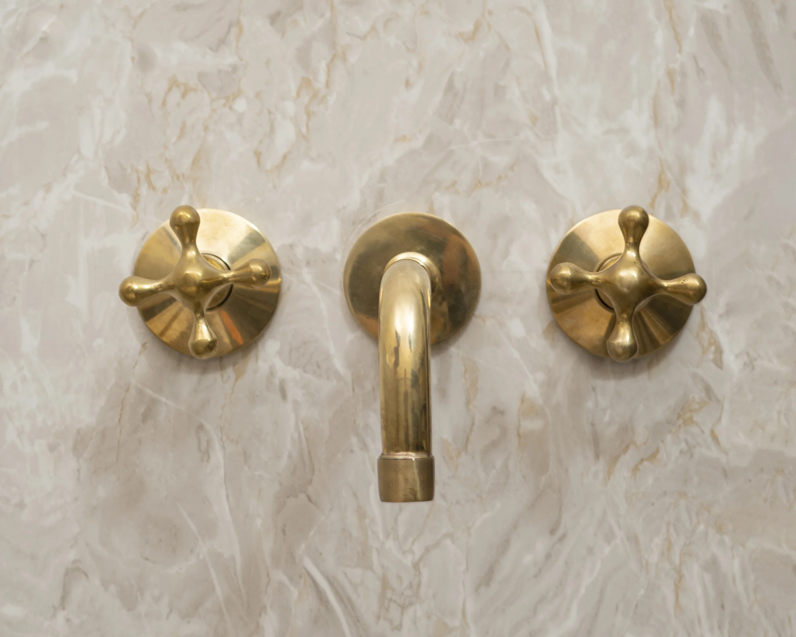 Handcrafted Three-Hole Unlacquered Brass Wall Mounted Vanity Faucet - Image 5