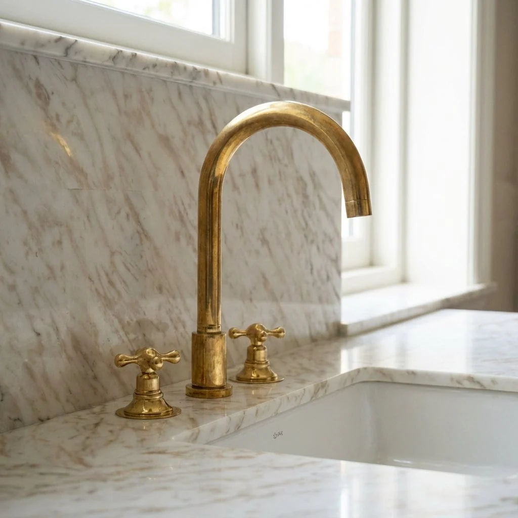 Unlacquered Brass Widespread Bathroom Sink Faucet 3 Hole Vanity Tap - Image 4