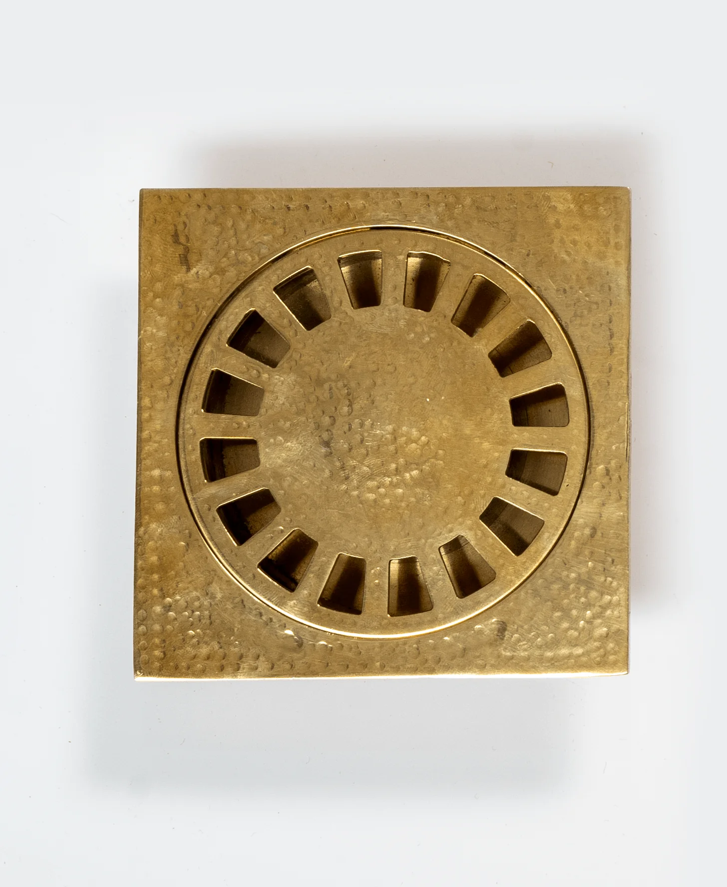 Unlacquered Hammered Brass Square Shower Drain with Removable Cover - Image 3