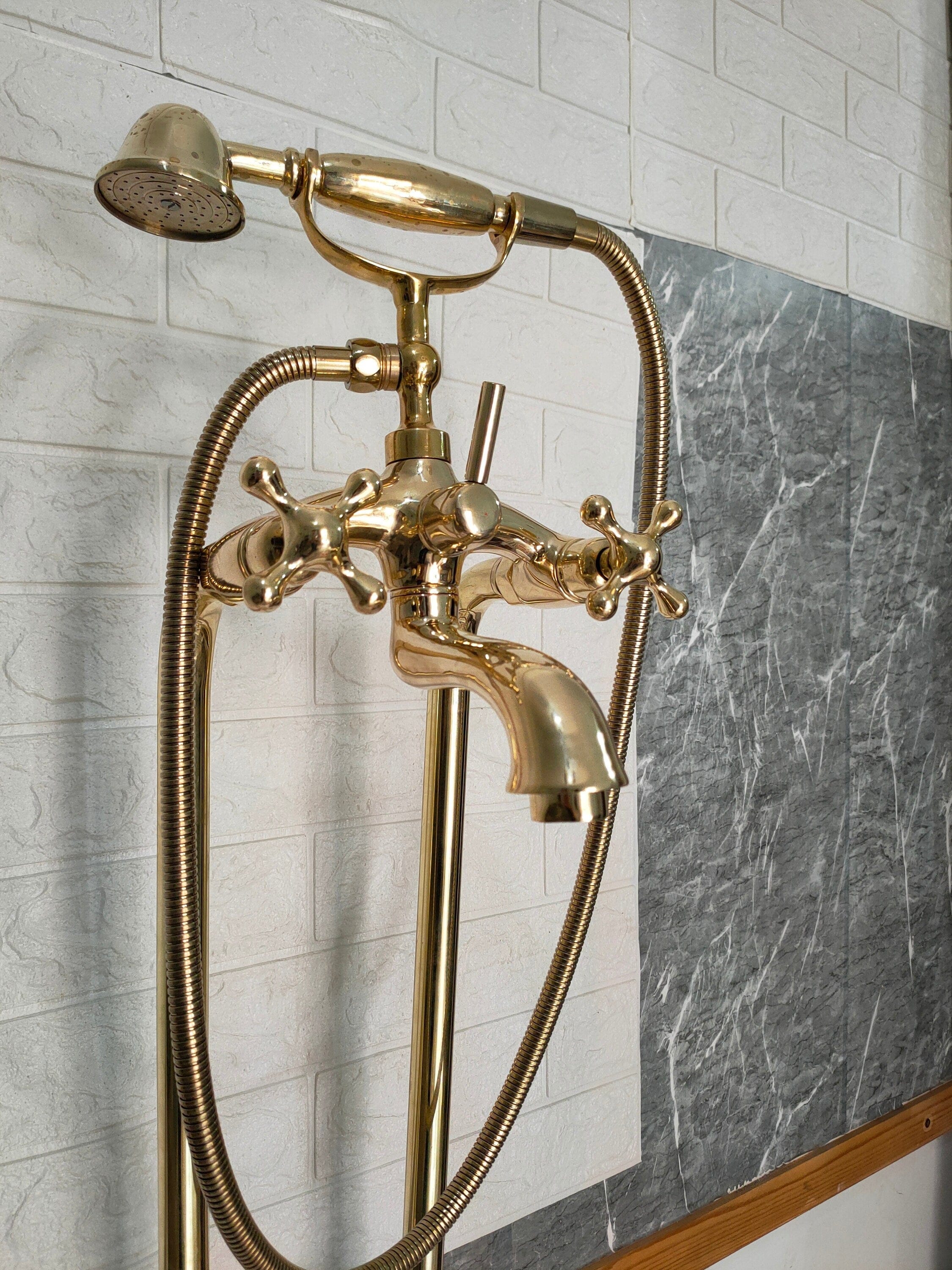 Unlaquered Brass Freestanding Tub Filler Faucet - Image 5